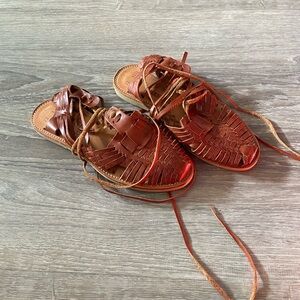 Brown leather huarache sandals